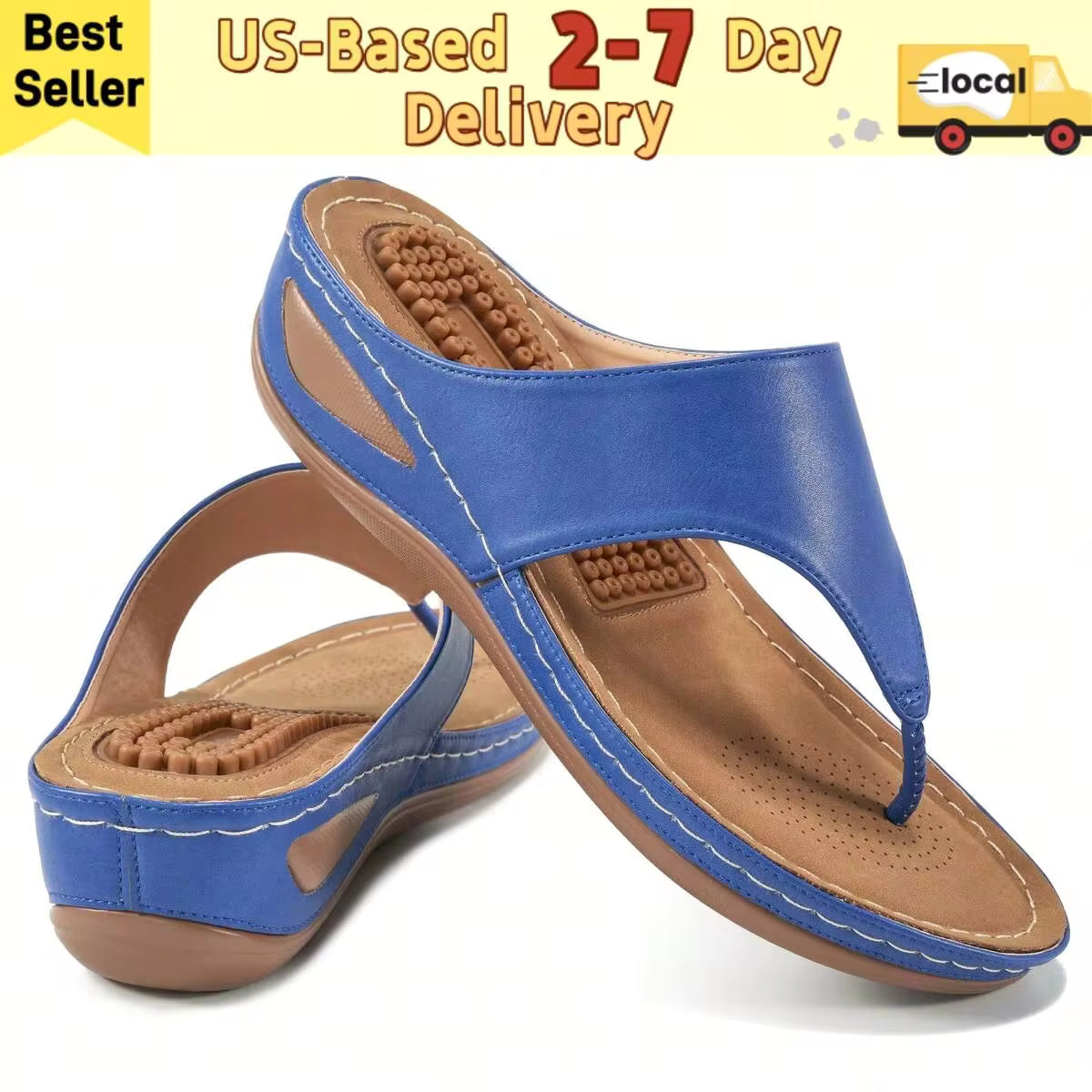 Blue Slippers For Women,Womens Luxury  Flip Flops With Ergonomic Support,Wedge Sandals For Casual Outdoor,Summer Beach Sandals & Fashion Slippers