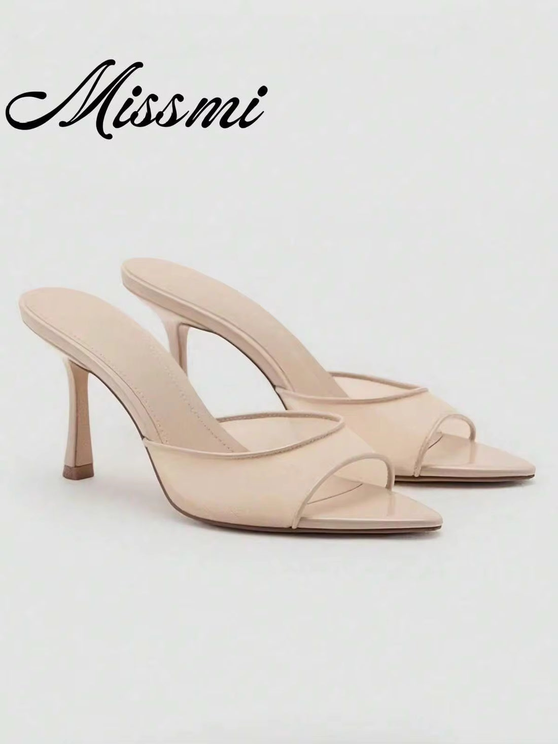 2026 New Summer Women Mule Shoes, Pointed Toe High Heel Slip-On Sandals, Fashionable Strap Outdoor Slippers